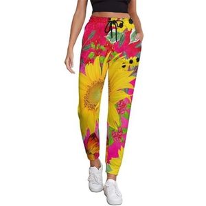 Gele Zonnebloemen Vlinder Vrouwen Joggingbroek Running Joggers Broek Casual Broek Elastische Taille Lange Met Zakken