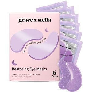 grace & stella Oogmasker met retinol, oogpads voor gezwollen ogen, wallen en donkere kringen, gel-eye-pads, 6 paar, paars