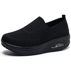 PIWINE Orthopedische damesschoenen, effen kleur sportschoenen, luchtkussenschoenen, antislip casual wandelschoenen. (zwart, 39)