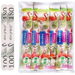 Aba Group Nagelvijl, 100/180 recht, dun, flamingo, veilige verpakking, professionele nagelvijlset voor gelnagels, 100 stuks