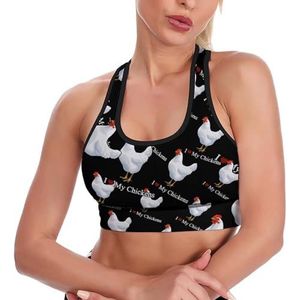 I Heart Love My Chickens Ademende Sportbeha's voor Vrouwen Draadloze Workout Yoga Vest Ondergoed Racerback Crop Tank Top XL