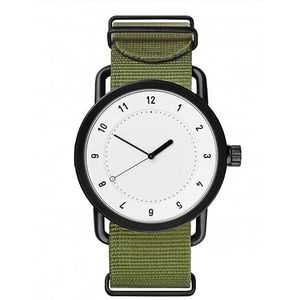 OSOLVE Herenhorloge Trendy Eenvoudige Canvas Nylon Band Horloge Europese en Amerikaanse Retro Dunne Student Quartz Horloge, Groen-Wit