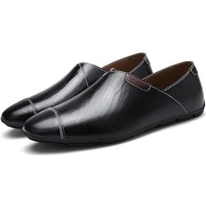 Herenloafers effen kleur ronde neus kunstleer loafer schoenen antislip lichtgewicht comfortabele feestslip-ons (Color : Black, Size : 43 EU)