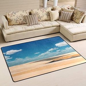 Vloerkleed 100 x 150 cm, zand onder blauwe hemel vloerkleed. Antislip kantoormatten wasbaar flanellen mat tapijt, voor picknick, strand