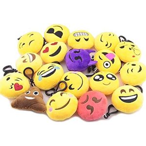 18 stuks Emoji-sleutelhanger van pluche, schattig, mini-emoticon, emoji-hanger, voor decoratie, kinderen, cadeau, feest, verjaardag, Pasen, geel, Geel, 5cm