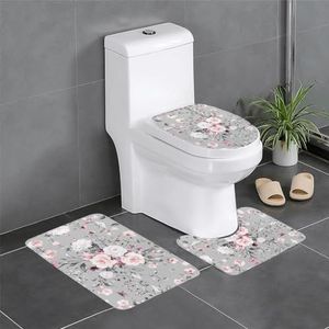 LHMDPBE Plant Bloemen Bloemen Deluxe Super Zacht Flanel Antislip 3-delige Tapijt Set Met U-Pad, Super Absorberend