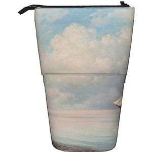 Zeilboot Landschap Potlood Case Telescopische Make-up Tas Pop Up Office Organizer Box Staande Pen Houder Cosmetica Tas Met Ritssluiting, Zwart, Eén maat