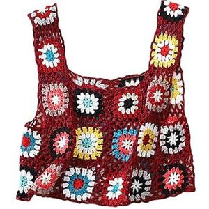 RWGSNB Dames Vesten, Dames Gehaakt Vest Top Hol Gebreid Kleurrijk Bloemenborduursel Mouwloos Zomer Tanktopje Boho Camisole Cover Up Strandkleding voor Vakantie Aan Zee Bordeauxrood S