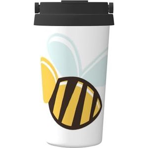 FRGMNT Cartoon Bee Print Thermische Koffie Mok,Reizen Geïsoleerde Deksel RVS Tumbler Cup voor Thuiskantoor Outdoor