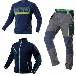 NEO TOOLS Heren premium fleece werkjas, (maat S-3XL) 300 g/m2 | of set met werkbroek en T-shirt | reflecterende elementen, duurzame kleding, Set (broek, jas, T-shirt) - grijs, S