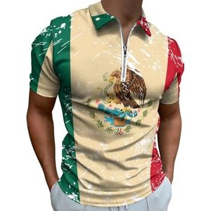 Mexicaanse Retro Vlag Half Zip-up Polo Shirts Voor Mannen Slim Fit Korte Mouw T-shirt Sneldrogende Golf Tops Tees 5XL