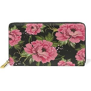 Kunst Bloem Rose Plant Bloemen Lederen Vrouwen Rits Portemonnees Koppeling Coin Case