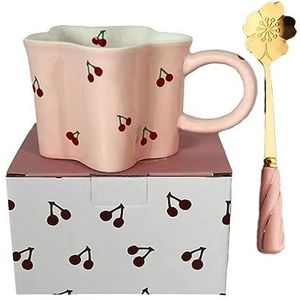 Roze Koffie Mok Keramische 350 ml Creatieve Onregelmatige Kersen Bloem Vorm Melk Thee Cup Voor Meisje Vrouwen Gift