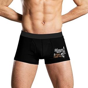 Women Want Me Fish Fear Me Zacht Herenondergoed Comfortabele Ademende Fit Boxer Slips Shorts 2XL