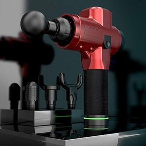speed handheld spiermassager, hoogfrequente vibratie fascia gun, spiermassager-zwart, deep tissue massager met koppen (rood)