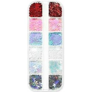 Holografische zoete liefdeshartnagelkunst met glitterpailletten, glanzende laserfluorescentie, ster, vlinder, 3D-nageldecoraties, accessoires - 12XHS-02