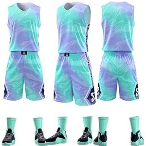 HULG Heren Basketbal Jerseys, basketbal Shirts Heren, Unisex Mouwloos Sport Vest Shirt, Heren Basketbal Jersey en Shorts Team Uniform met zakken Sportkleding Uniform