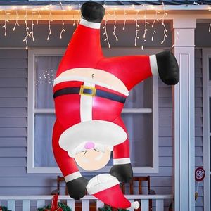 JOIEDOMI 1,5 m lange hangende kerstman opblaasbare kerstman decoratie, Kerstmis opblaasbare kerstman opknoping ondersteboven, kerstman opblazen tuin decoratie met ingebouwde LED voor binnen buiten