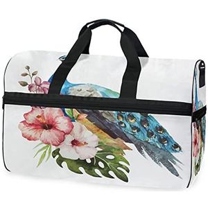 Pauw vogel bloem bloemen sporttas badtas met schoenenvak reistassen handtas voor reizen vrouwen meisjes mannen
