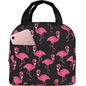 Mooie roze flamingo's unisex verdikte geïsoleerde lunchtas met voorvak voor werk reizen wandelen picknick