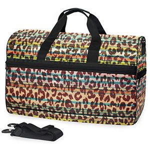 Sportieve zwemgymtas met schoenen luipaard hout print compartiment weekender duffel reistassen handtas voor vrouwen meisjes mannen