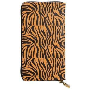 Oranje Tijger Luipaard (1) Unisex Lederen Rits Portemonnee Cosmetische Tas voor Party Reizen Vakantie Geschenken, Zwart, Eén maat