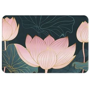 Gearsly Badmat 40 x 60 cm, roze lotusbloembladeren antislip douchematten voor badkamervloer, super absorberende sneldrogende badkamermat, zacht, schimmelwerend badtapijt, machinewasbaar
