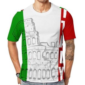 Romeins Colosseum Italiaanse vlag heren korte mouw grafisch T-shirt ronde hals print casual tee tops 3XL