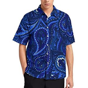 Blauw Paisley heren T-shirt met korte mouwen casual button down zomer strand top met zak