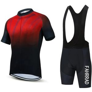 Fietstrui + fietsbroek voor heren, wielersportkleding, ademend, fietsshirt voor heren, met 9D-gel, MTB, voor heren, sneldrogend, fietsshirt, Zwart en rood, XL