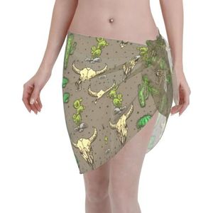 Skull of Bull en schattige cactus print elegante strandwrap, bikini cover-up, badmode jurk, voor vrouwen, perfect voor zwembad en resort zwart, Zwart, one size