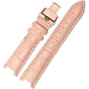 INEOUT Koeienhuid Lederen Band Concave Horlogeband 18 * 10mm 20 * 12mm Kalfsleer Armband Vlindergesp Compatibel Met Cartier PASHA W3108 Horlogeband (Color : Pink rose buckle, Size : 21x15mm)