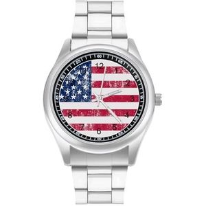 Retro USA Vlag Mannen Roestvrij Stalen Horloges Quartz Polshorloge Gemakkelijk te Lezen Custom Gift voor Papa Vriend