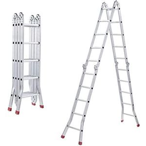 Ladder Stapladder Vouwladder Aluminium Heavy Duty Multifunctionele Trapladder Draagbare Verlengladder Voor Binnen- En Buitenwerk Telescopische Ladder Vouwladder(Size:4 * 5 Step)