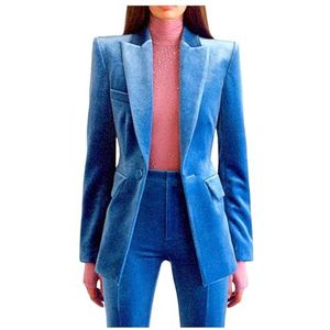 Fluwelen broekpak voor dames, fluwelen blazer en uitlopende broek, 2 stuks, elegant avondpak, formele kleding, feestoutfit, Blauw, XXL