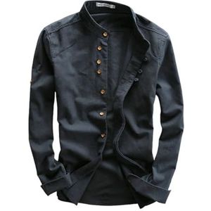 EEJBYTDI Soulona Katana Japan Style Shirt voor heren, premium linnen katoenmix, getailleerde pasvorm, lange mouwen, wit, S-5XL