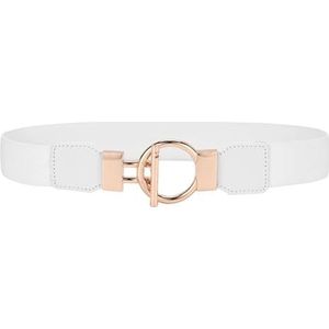 Dames smalle elastische riem for jurken, dunne retro stretch tailleband met gouden gesp(4yf-4 White,85cm(Waist 85-130cm))