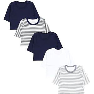 TupTam Baby Jongens Shirt met Lange Mouwen 5-pack, Blauw Grijs Streep Uni Mix, 104