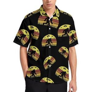 Bigfoot Retro Alien Invasion UFO Zomer Heren Shirts Casual Korte Mouw Button Down Blouse Strand Top met Zak L
