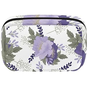Cosmetische tassen voor vrouwen kleine make-up tas reizen toilettas etui organizer rits paars bloemen patroon wit, Meerkleurig, 17.5x7x10.5cm/6.9x4.1x2.8in