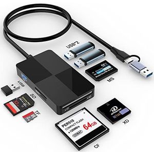 USB C USB 3.0 multi-kaartlezer met USB-hub, 8 in 2 XD/SD/TF/CF/MS kaartsleuf, Sony Memory Stick Pro Duo Adapter, XD-kaartlezer 5 Gps hoge snelheid lezen 8 poorten tegelijkertijd voor Windows Mac OS