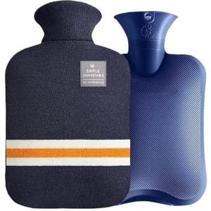 Warmwaterkruik warmwaterkruik met gebreide hoes, duurzame warmwaterzak van 1 l / 2 l voor pijnverlichting, warm en koud therapie, hand- en voetenwarmer warmwaterzak (HWB01-1L-donkerblauw)