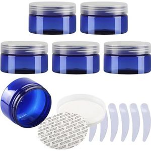 Cosmetische potten, Set van 6, 100 ml blauwe plastic zalfpotjes, cosmetische potten met doorzichtige deksels, containers for toiletartikelen(Blauw,100ml)