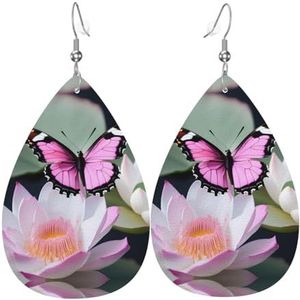Roze vlinder 1 druppelvormige lederen oorbellen,Damesmodeaccessoires,Valentijnsdag Essential, Eén maat, Leer Pu