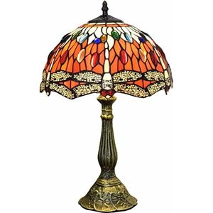 Hobaca® Vintage Tiffany Tafellampen Libelle 12 inch, Tiffany tafellamp antiek origineel, glasschilderij lampen slaapkamer nacht lampenkappen woonkamer