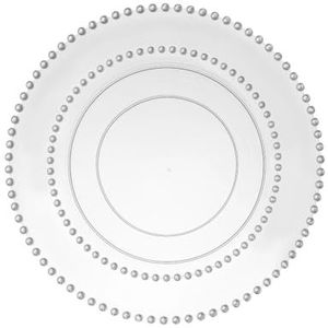 Decorline Premium herbruikbare plastic partyserviesset, 20 borden, beaded-collectie, herbruikbaar bord, transparant met zilveren rand, 2 maten, 10 x 26 cm + 10 x 19 cm, elk 10 stuks,