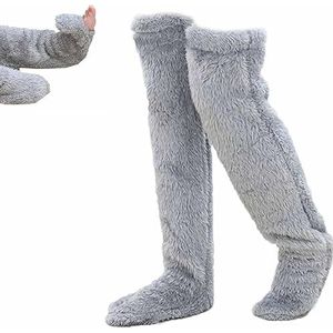 Legs Socks, Over Knee High Fuzzy Long Socks Plush Slipper Stockings Leg Warmers Winter Home for Comfort (Silver Gray)