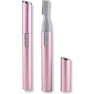 EUROXANTY Wenkbrauw- en baardtrimmer, gezichtshaartrimmer, pijnloze baardtrimmer, ergonomische en robuuste trimmer, epilator met lemmet, roze