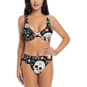 Zelinge Dames bikinisets sportief 2-delig badpak hoog getailleerd badpak S-XXL, Skulls Vlinder Bloemen Donker, S