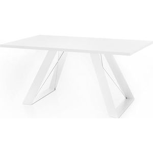 WFL GROUP Eettafel Colter wit in moderne stijl, rechthoekige tafel, uittrekbaar van 160 cm tot 260 cm, gepoedercoate witte metalen poten, 160 x 90 cm (wit, 160 x 90 cm)